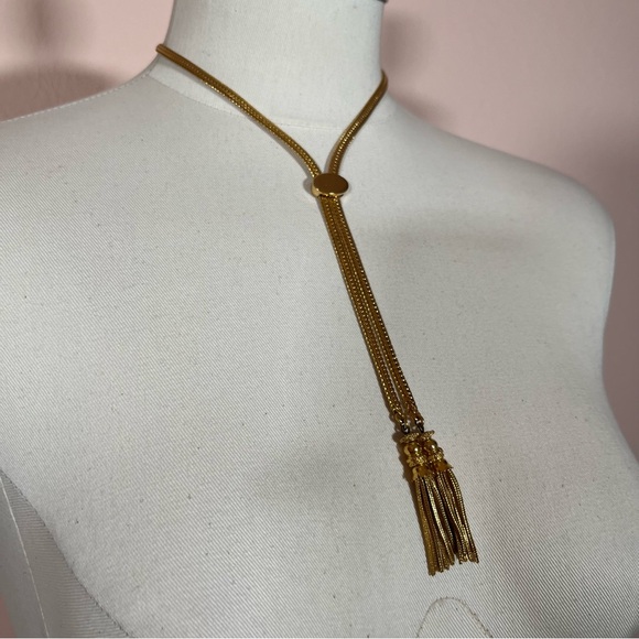 Monet Rare Vintage 1970’s Heavy Gold Lariat Bolo Mobwife Omega Chain Necklace - Picture 14 of 17